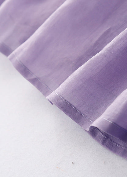 Simple Purple O-neck Cotton Long Dresses Sleeveless