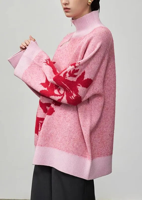 Original Design Pink Turtleneck Thick Wool Knit Sweaters Winter