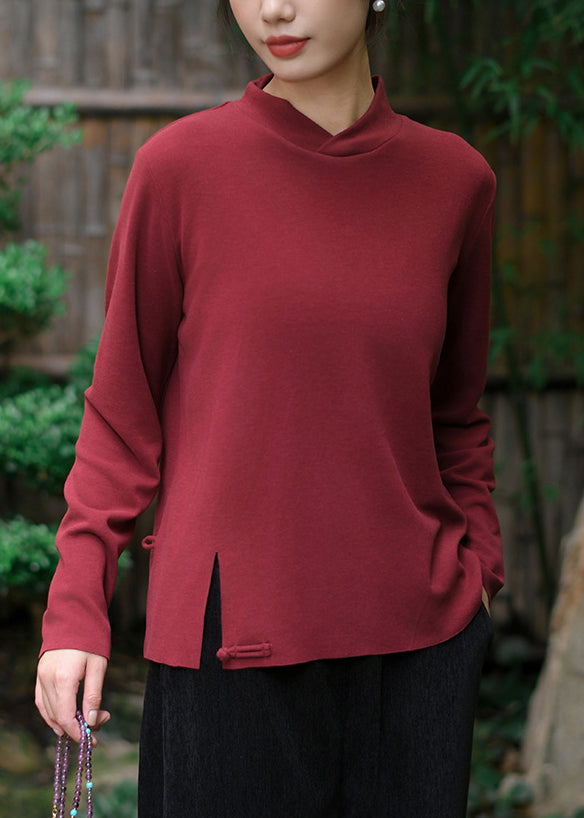 White Stand Collar Patchwork Cotton T Shirt Tops Spring