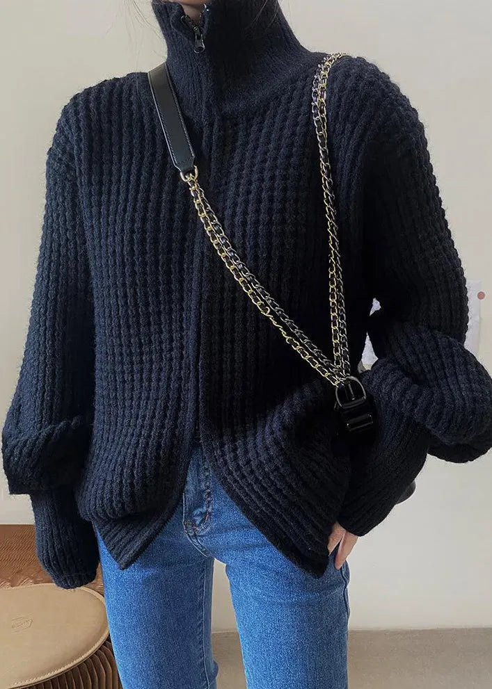 White Zip Up Plaid Knit Coat Spring