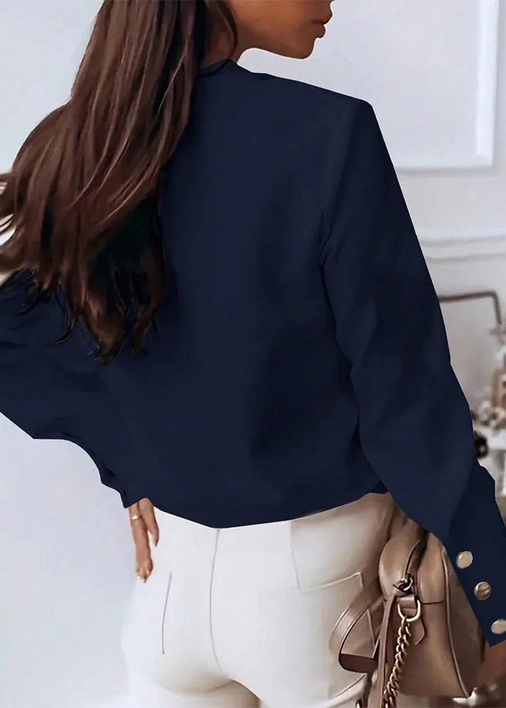 Modern White Stand Collar Button Cotton Blouse Top Spring