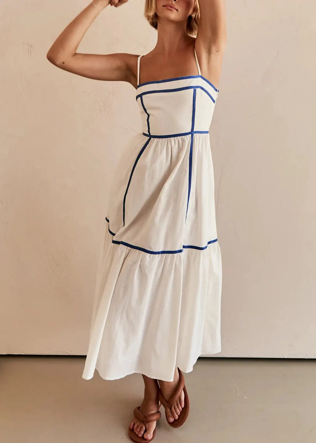 Simple White Wrinkled Patchwork Cotton Long Dresses Summer