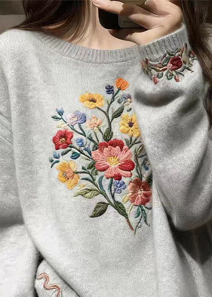 Grey Cozy Knit Sweater O-neck Fall