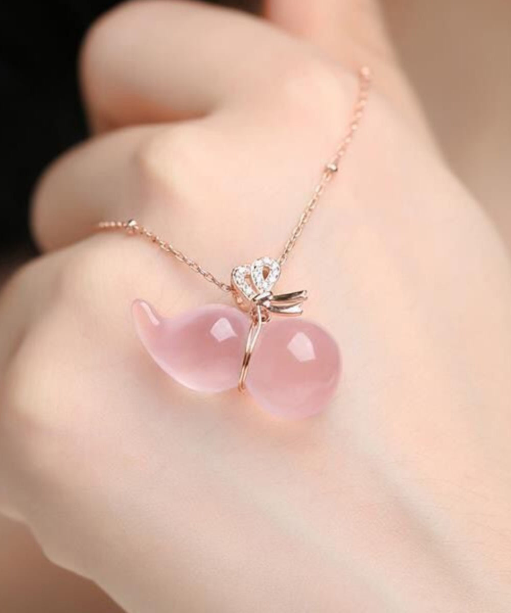 Pink Sterling Silver Crystal Gourd Charm Bracelet