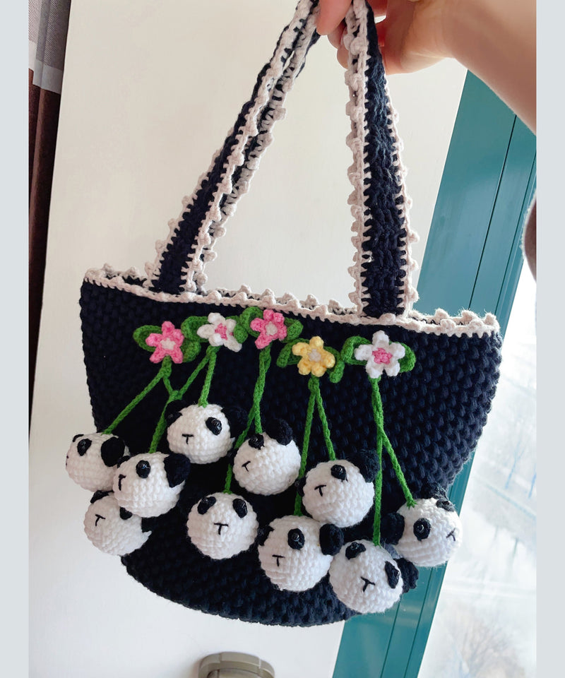 Black Handmade Knit Tote Handbag
