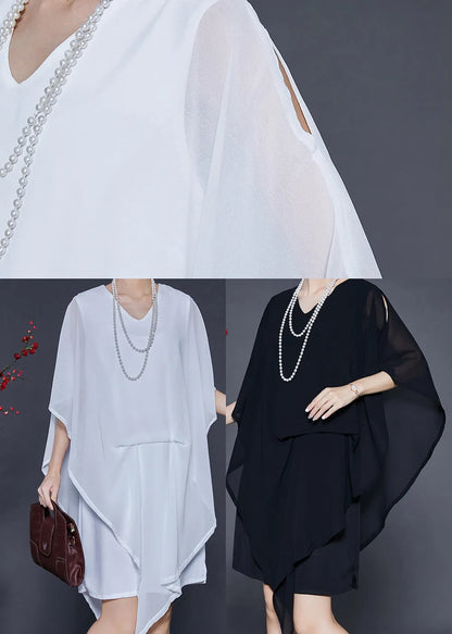 Black Asymmetrical Cold Shoulder Chiffon Tea Dress Summer