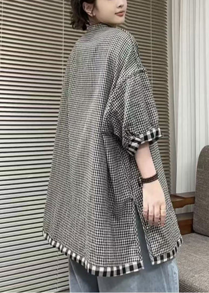 Classy Grey Oversized Plaid Wear on Both Sides Shirts Summer