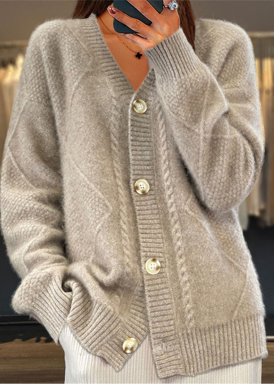 Handmade Grey V Neck Button Knit Cardigans Fall
