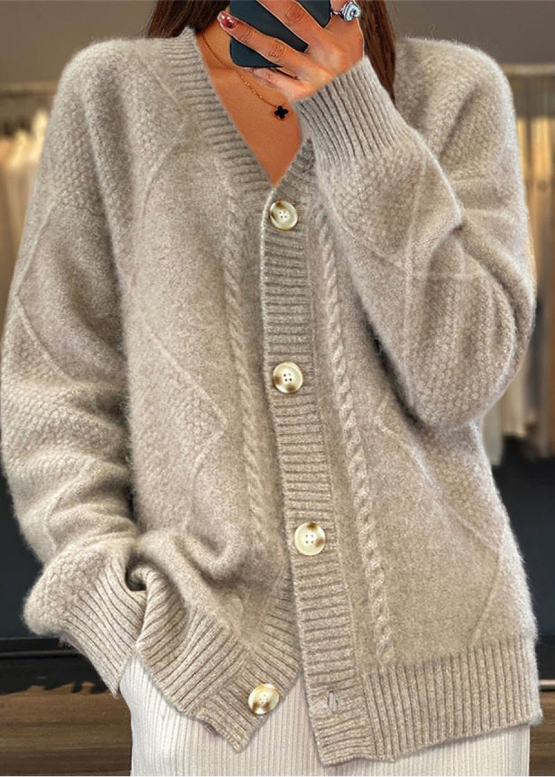 Handmade Grey V Neck Button Knit Cardigans Fall