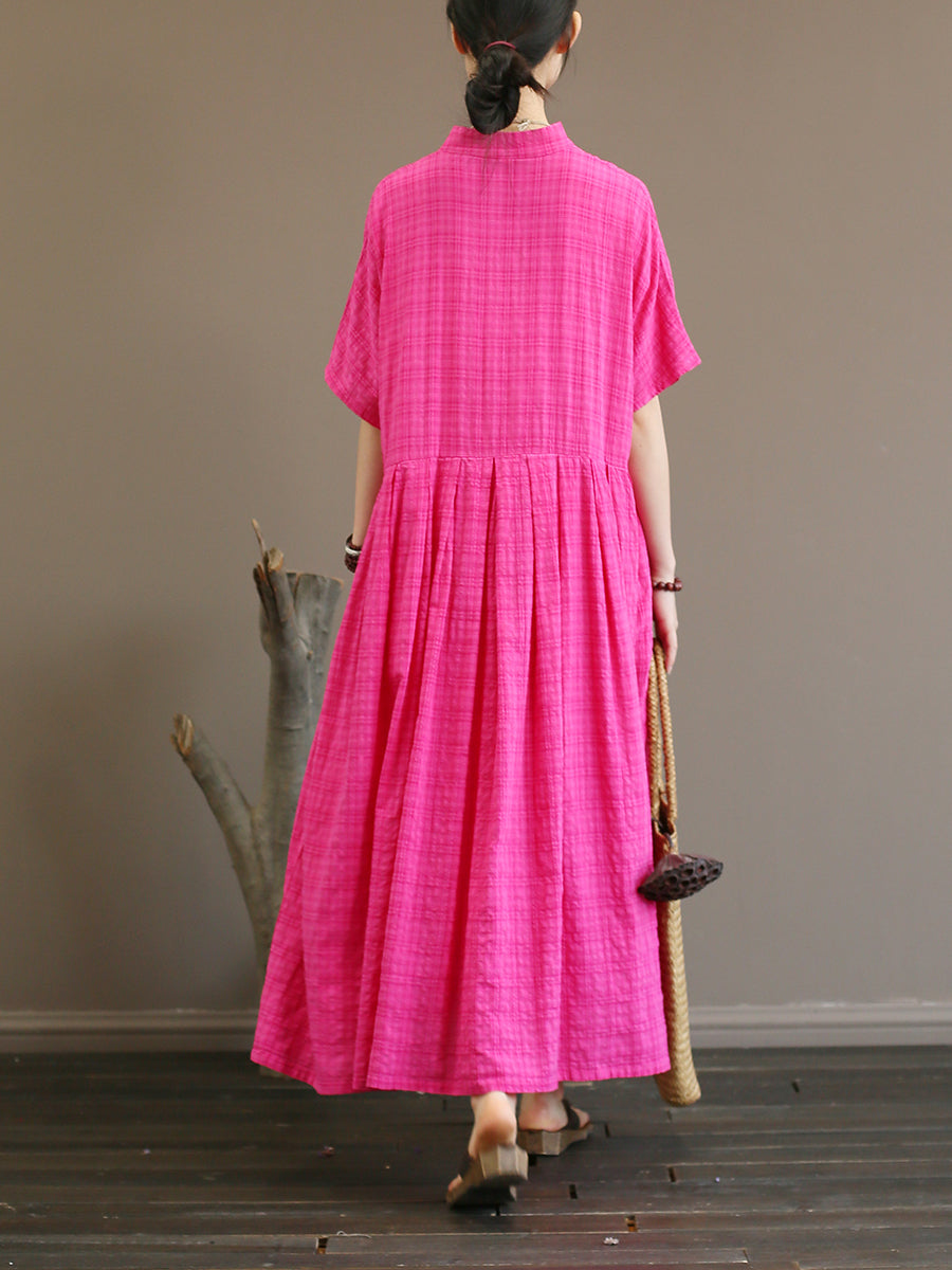 Pleated Plaid Chinese Style Dress