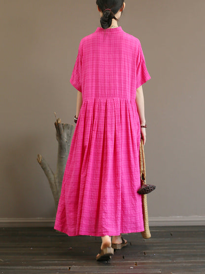 Pleated Plaid Chinese Style Dress