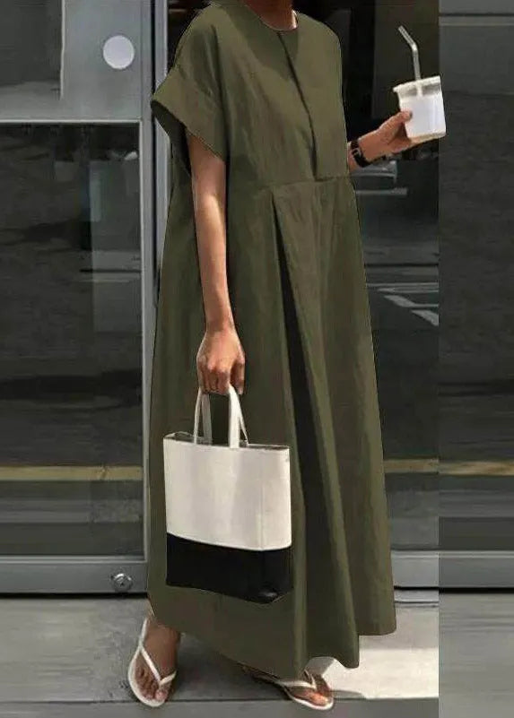 Light Grey O-neck Patchwork Robe Dresses Short Sleeve
