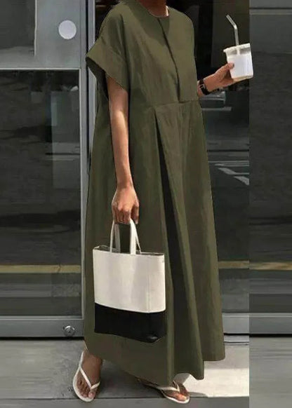 Light Grey O-neck Patchwork Robe Dresses Short Sleeve