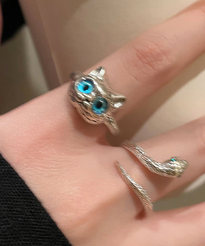 Blue Alloy Glass Little Cats and Snake Rings Two Pieces Set