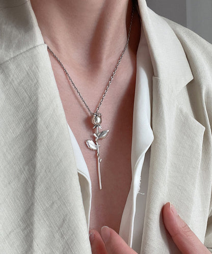 Original Design Silver Rose Pendant Necklace