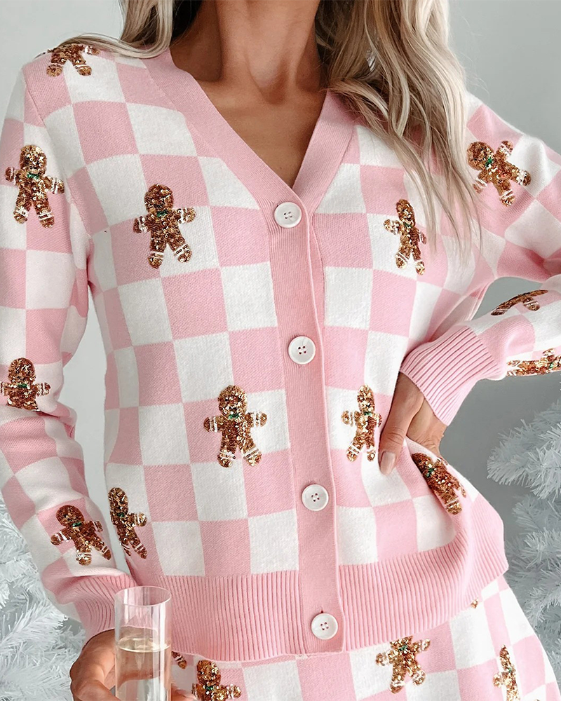 Christmas Polka Dot Pattern Knit Sweater Short Skirt Suit