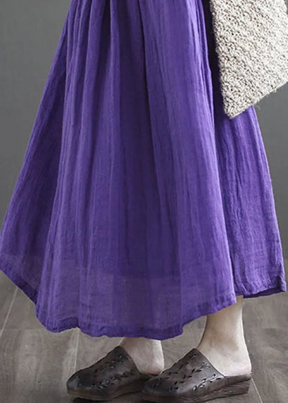 Purple Double-deck Linen a Line Skirt Tie Waist Summer