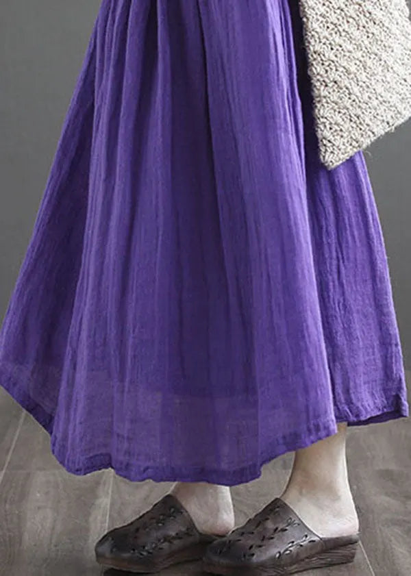 Purple Double-deck Linen a Line Skirt Tie Waist Summer