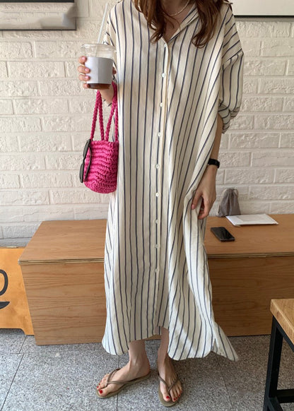 Beige Peter Pan Collar Button Maxi Shirts Dresses Spring