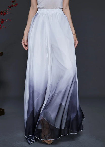 Gradient Color Ink and Wash Print Layered Chiffon Pants Skirts Summer