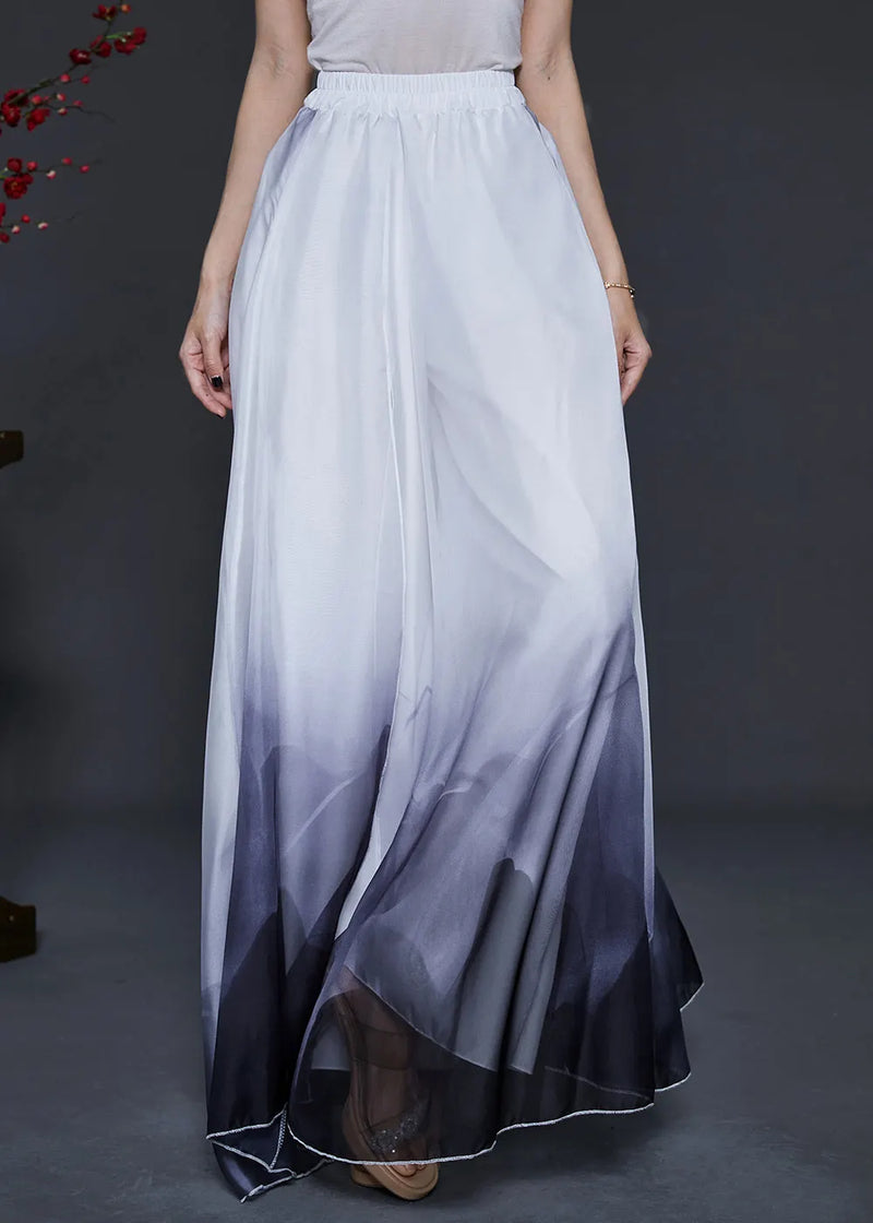 Gradient Color Ink and Wash Print Layered Chiffon Pants Skirts Summer