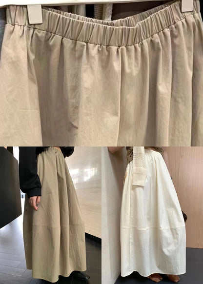 Beige Patchwork Cotton Skirts Elastic Waist