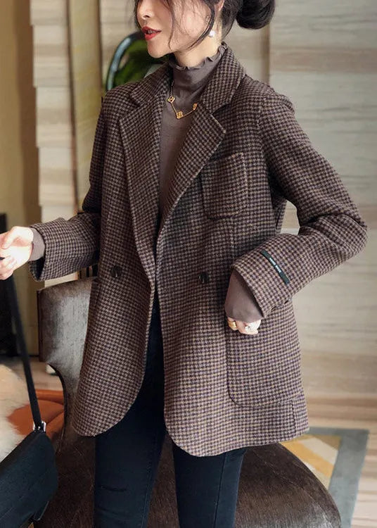 Plaid Button Pockets Patchwork Cotton Coats Fall