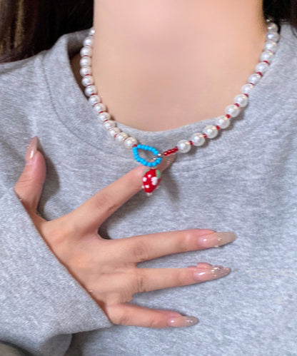 White Alloy Strawberry Pearl Pendant Necklace