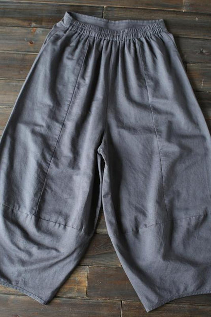 Gray Loose Cotton Linen Ankle Length Pants Outfits
