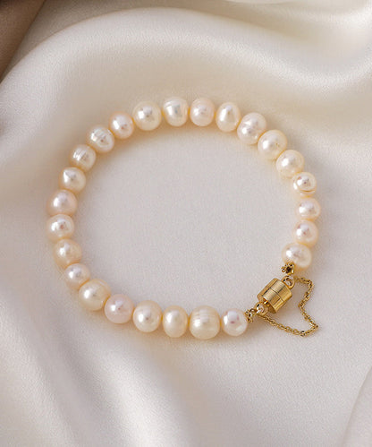 Classy Milky White Stainless Steel Pearl Beads Chain Bracelet