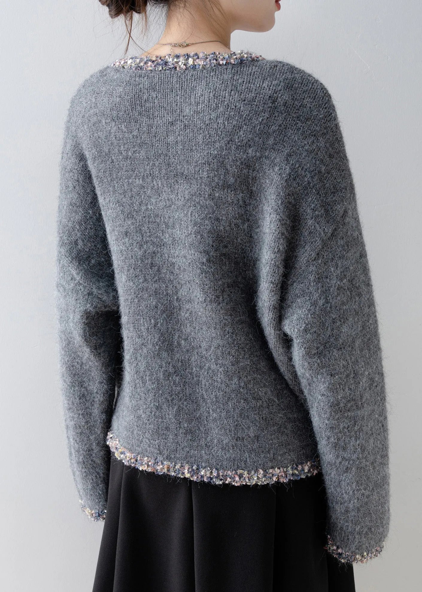 French Grey O Neck Patchwork Knit Sweaters Tops Spring