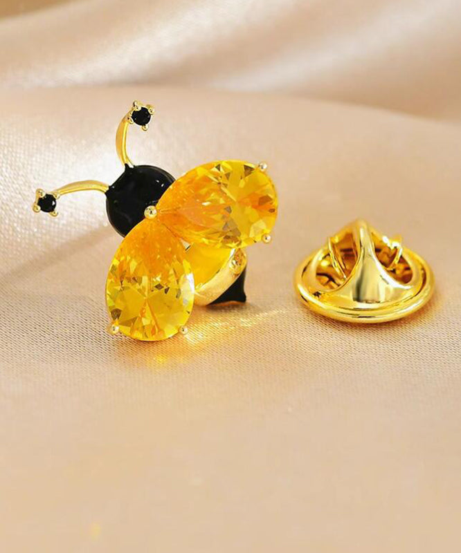 Diy Yellow Alloy Crystal Little Bee Brooches