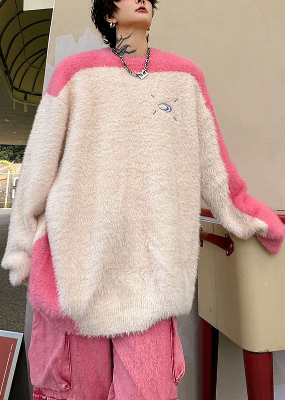 Art Pink O Neck Thick Patchwork Ma Hai Mao Sweaters Winter