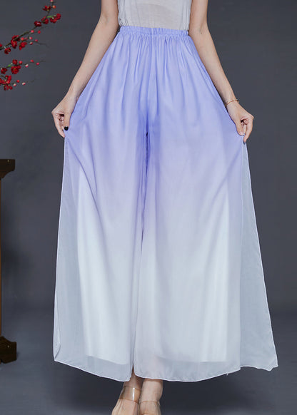 Blue Gradient Color Chiffon Wide Leg Pants Summer