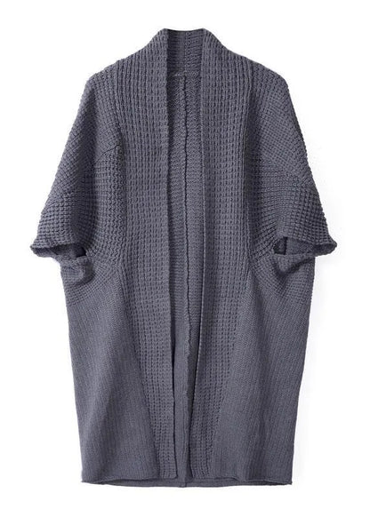 Dark Gray Bat Wing Sleeve Pockets Fall Knitwear Coat