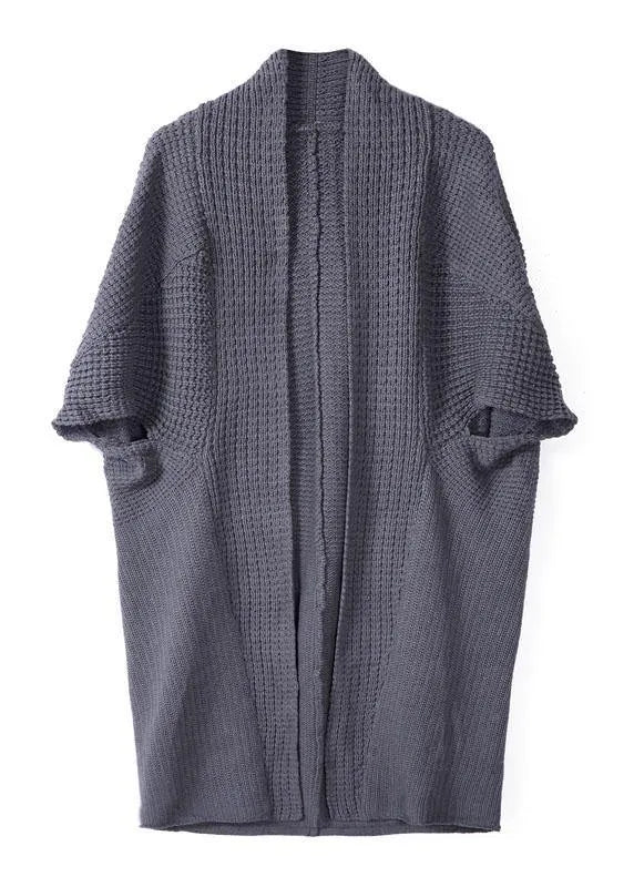 Dark Gray Bat Wing Sleeve Pockets Fall Knitwear Coat