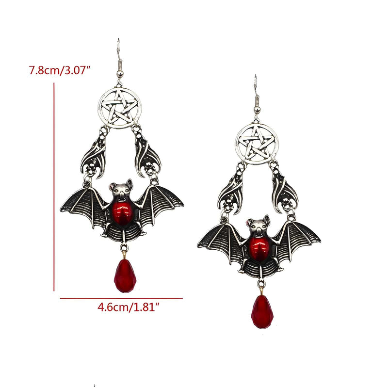 Pentacle Red Vampire Bat Wing Earrings