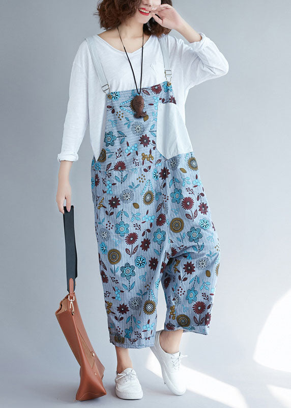 Light Grey Pockets Patchwork Denim Jumpsuits