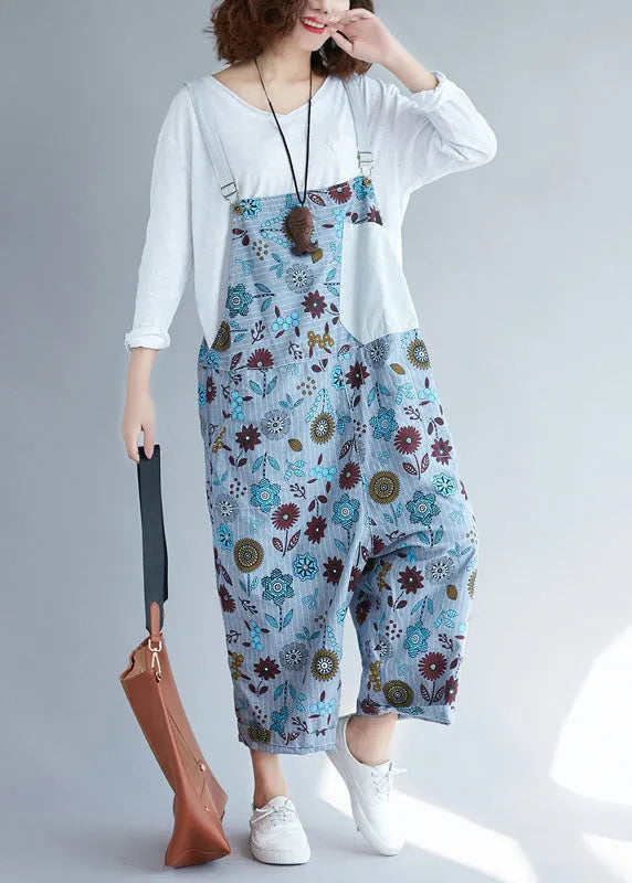 Light Grey Pockets Patchwork Denim Jumpsuits