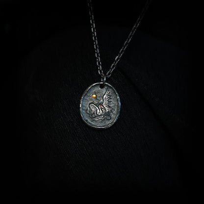 999 Sterling Silver 24k Gold Crane Auspicious Clouds Pendant
