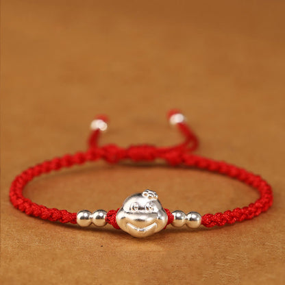 999 Sterling Silver Snake Head Red String Bracelet for Luck & Protection