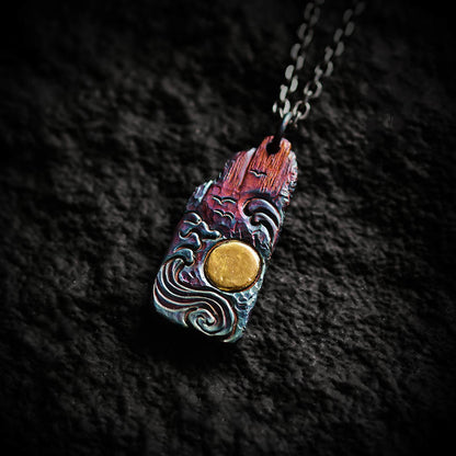 999 Sterling Silver Waves Sun Balance Spiritual Necklace