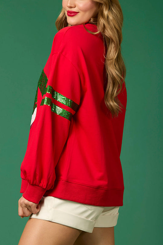 Christmas Sequin Crew Neck Casual Sweatshirt