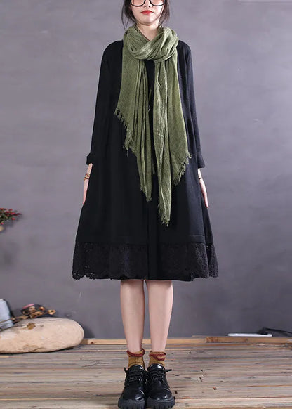 Khaki Button Hollow Out Patchwork Knit Cardigan Spring