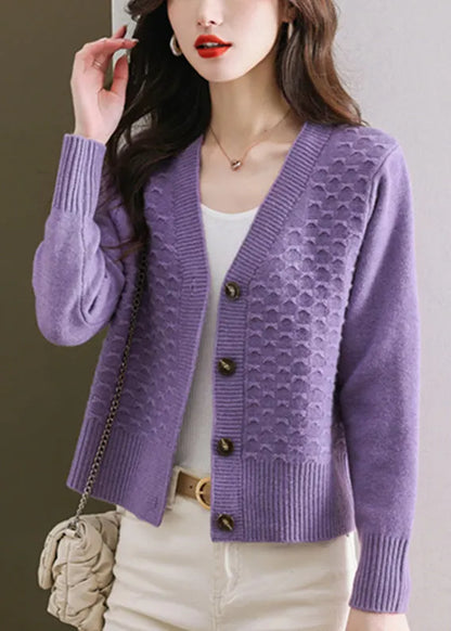 Orange V Neck Button Wool Knit Cardigan Winter