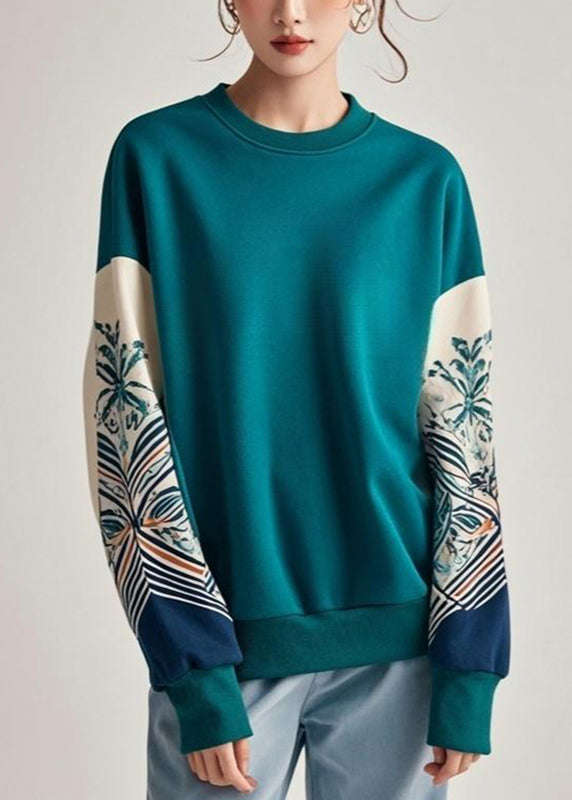 Blue Print Patchwork Sweatshirts Fall