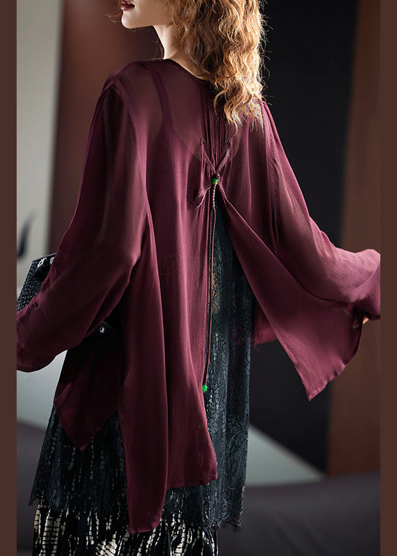 Mulberry O Neck Chiffon Upf 50+ Smock Tops Summer