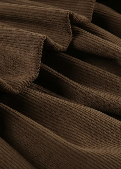 Brown Zippered Lace High Waist Corduroy Skirts Summer