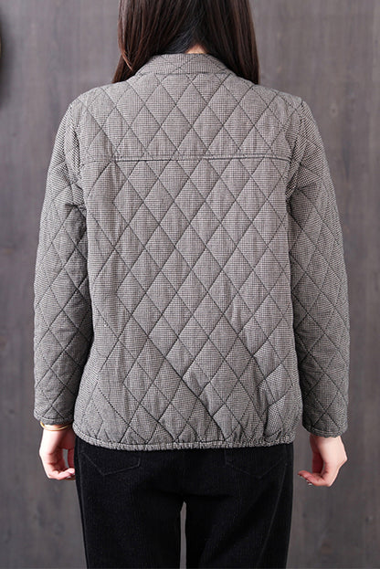 New Plaid Short Coat Cotton Linen Loose Quilted Jacket