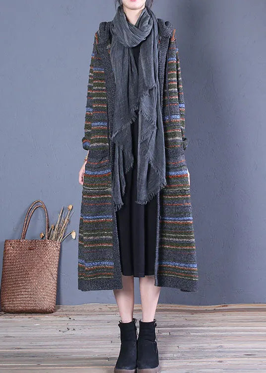 Camel Hooded Pockets Knit Cardigans Spring